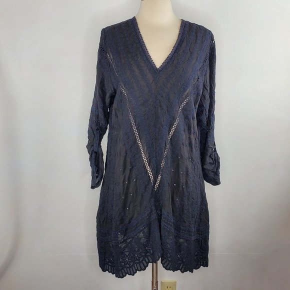 JOHNNY WAS Black Embroidered Tunic L EUC - Picture 1 of 8
